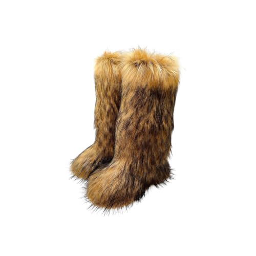 Molinter Damen Kunstpelz Hohe Stiefel mit Gefütterte Flauschig Plüsch Schneestiefel Snow Boot Außen Drinnen (Höhe: 40CM) (Braun, Erwachsene, Damen, 39, Numerisch, EU Schuhgrößensystem, M) von Molinter
