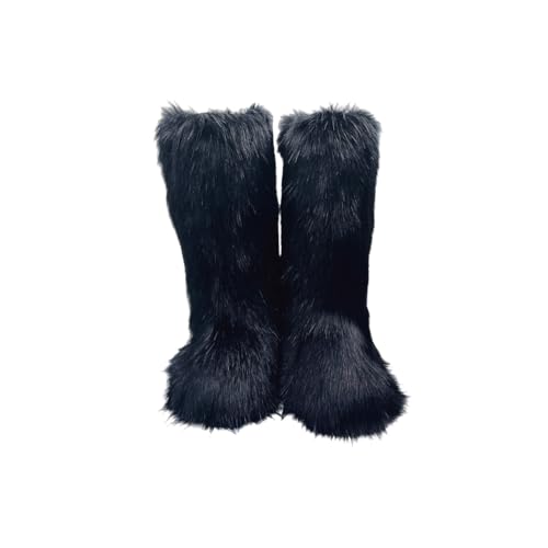 Molinter Damen Kunstpelz Hohe Stiefel mit Gefütterte Flauschig Plüsch Schneestiefel Snow Boot Außen Drinnen (Höhe: 40CM) (Schwarz, Erwachsene, Damen, 39, Numerisch, EU Schuhgrößensystem, M) von Molinter
