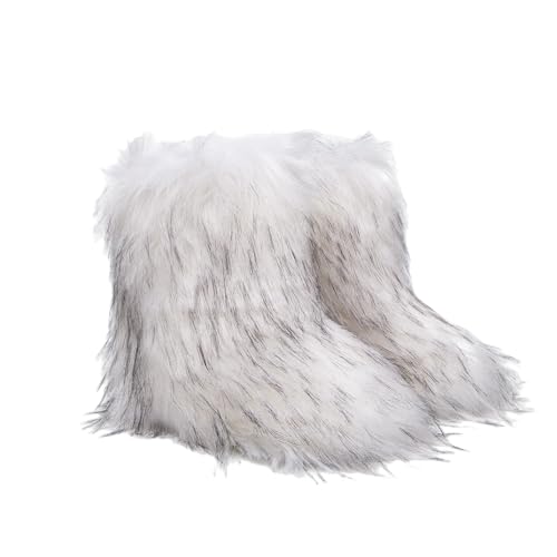 Molinter Damen Kunstpelz Stiefel mit Warme Gefütterte Flauschig Lange Haare Schneestiefel Hohe Snow Boot Außen Drinnen (Weiß, Erwachsene, Damen, 41, Numerisch, EU Schuhgrößensystem, M) von Molinter