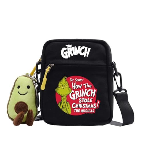 Molinter Grinch Umhängetasche Weihnachts Tasche Cartoon Leinentasche Kinder Reisetasche Schultertasche Für Studenten (Stil 2) von Molinter