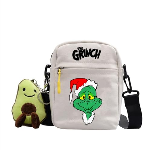 Molinter Umhängetasche Grinch Weihnachts Tasche Cartoon Leinentasche Kinder Reisetasche Schultertasche Für Studenten (Stil 4) von Molinter