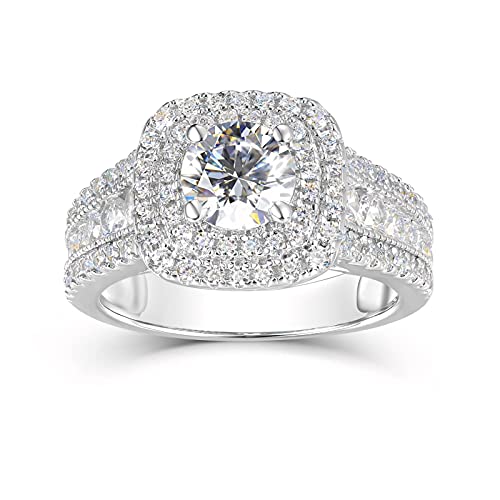 925 Sterling Silber 2 CT Runde 5A Kubikzirkonia Halo Verlobungsringe für Frauen Silber Damen Verlobungsring für sie - Größe 58 von Molioaki
