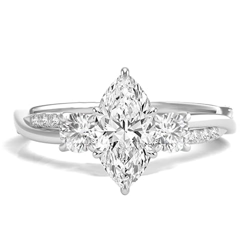 Molioaki 3 Edelsteine Verlobungsring Damen 925 Sterling Silber Eheringe Frauen Ringe 1.28-3.28 ct 5A Zirkonia Personalisierte Individuelle Gravur Ring-Marquise von Molioaki