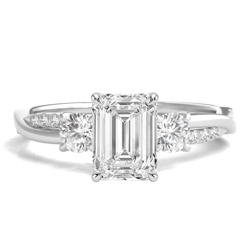 Molioaki 3 Edelsteine Verlobungsring Damen 9K/14K/18K Gold Eheringe Frauen Ringe 1.28-3.28 ct 5A Zirkonia/Moissanit Personalisierte Individuelle Gravur Ring-Emerald von Molioaki