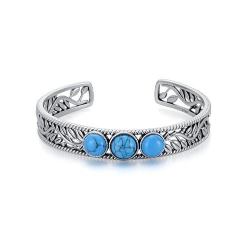 Molioaki 925 Sterling Silber 3 Stein echter Türkis Vintage Vine Wickelarmband Armreif Boho verstellbarer Armreif Manschettenschmuck Geschenke für Damen Mama von Molioaki