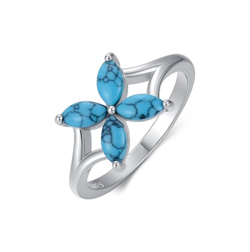 Molioaki 925 Sterling Silber Ringe mit echtem Türkis, vierblättriges Kleeblatt, Boho-Ringe, Schmuck, Geschenk für Damen und Mütter-7-54 von Molioaki