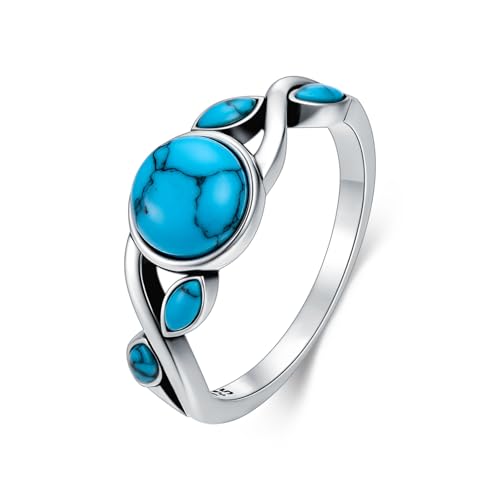 Molioaki 925 Sterling Silber Rund Echter Türkis Verdrehtes Blatt Ring Boho Zierlicher Schmuck für Damen-57 von Molioaki