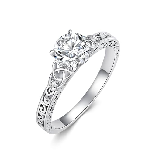 925 Sterling Silber Keltischer Knoten Verlobungsringe für Frauen Mitte 1CT Rundschliff 5A Kubikzirkonia Vintage Verlobungsring für Sie - Größe 56 von Molioaki