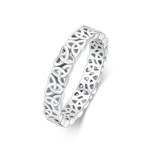 Molioaki Damen Keltischer Knoten Ring 925 Silber Irischer Triquetra Keltische Unendlichkeits-Knoten Design mit Zirkonia Ring Größe 50（15.9）bis 60（19.2） Ringe für Freundschaftsring Paaring-52 von Molioaki