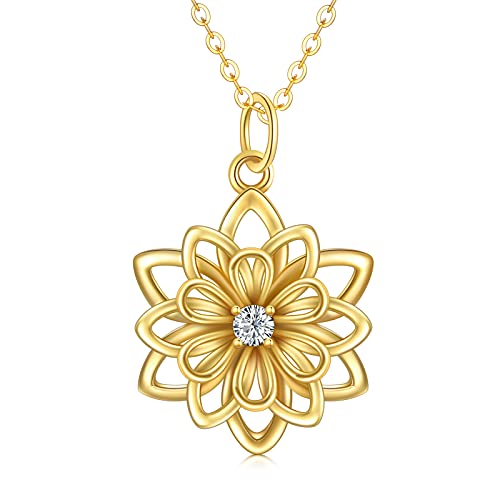 Molioaki Halskette Damen Gold 9k (375) Kette Damen Gänseblümchen Blume Anhänger Länge 45-50 cm Choker Geschenke für Freundin von Molioaki