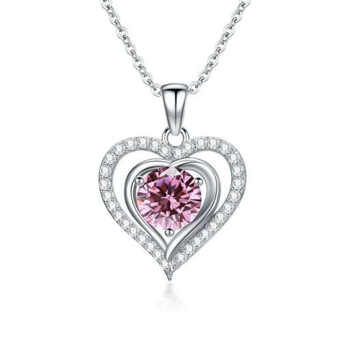 Molioaki Halskette Damen Silber 925 Herzkette 45+5 cm Länge Geburtsstein Kette Hypoallergen Herz änhänger Silber Kette Geschenk für Frau Frauen Freundin Geburtstags Weihnachten Valentinstag-10 von Molioaki