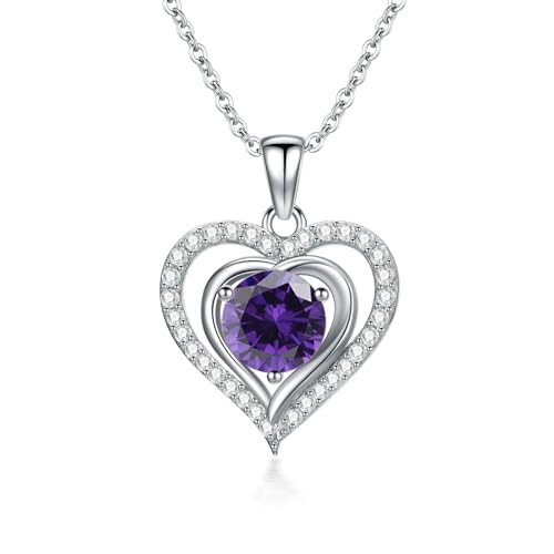 Molioaki Halskette Damen Silber 925 Herzkette 45+5 cm Länge Geburtsstein Kette Hypoallergen Herz änhänger Silber Kette Geschenk für Frau Frauen Freundin Geburtstags Weihnachten Valentinstag-2 von Molioaki