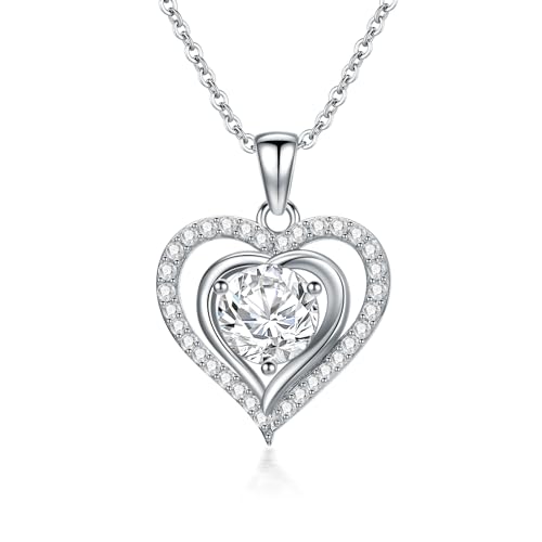 Molioaki Halskette Damen Silber 925 Herzkette 45+5 cm Länge Geburtsstein Kette Hypoallergen Herz änhänger Silber Kette Geschenk für Frau Frauen Freundin Geburtstags Weihnachten Valentinstag-4 von Molioaki