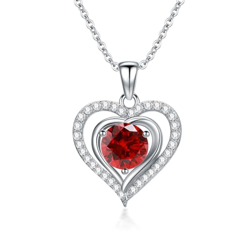 Molioaki Halskette Damen Silber 925 Herzkette 45+5 cm Länge Geburtsstein Kette Hypoallergen Herz änhänger Silber Kette Geschenk für Frau Frauen Freundin Geburtstags Weihnachten Valentinstag-7 von Molioaki