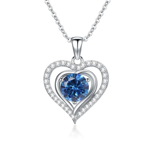 Molioaki Halskette Damen Silber 925 Herzkette 45+5 cm Länge Geburtsstein Kette Hypoallergen Herz änhänger Silber Kette Geschenk für Frau Frauen Freundin Geburtstags Weihnachten Valentinstag-9 von Molioaki