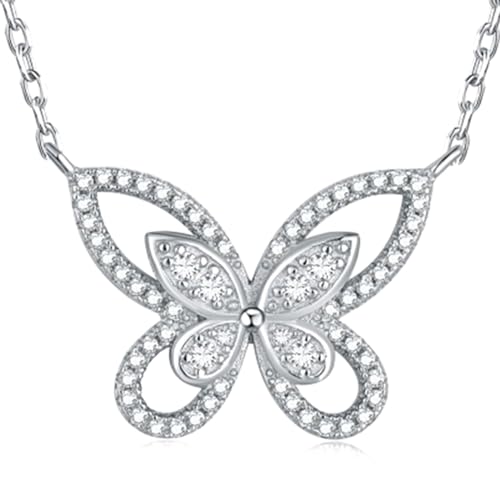 Molioaki Halskette Damen Silber 925 Schmetterling Kette Damen Schmetterling Anhänger mit Zirkon Länge 45-50 cm Choker Schmuck für Frauen und Mädchen Geschenke für Freundin von Molioaki