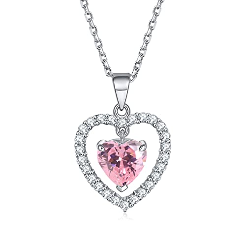 Molioaki Halskette Damen Silber 925 mit Anhänger Geburtsstein Herz kette 45+5 cm Länge Kette Damen mit Zirkonia 1 Karat Silberkette Geschenke für Frauen Valentinstag Geburtstags Muttertag-10 von Molioaki