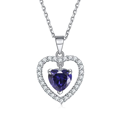 Molioaki Halskette Damen Silber 925 mit Anhänger Geburtsstein Herz kette 45+5 cm Länge Kette Damen mit Zirkonia 1 Karat Silberkette Geschenke für Frauen Valentinstag Geburtstags Muttertag-12 von Molioaki