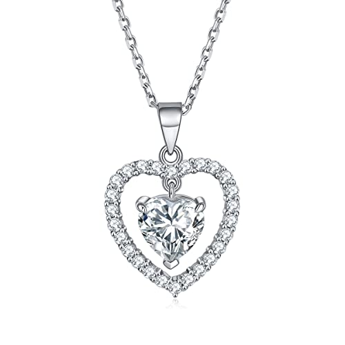 Molioaki Halskette Damen Silber 925 mit Anhänger Geburtsstein Herz kette 45+5 cm Länge Kette Damen mit Zirkonia 1 Karat Silberkette Geschenke für Frauen Valentinstag Geburtstags Muttertag-4 von Molioaki