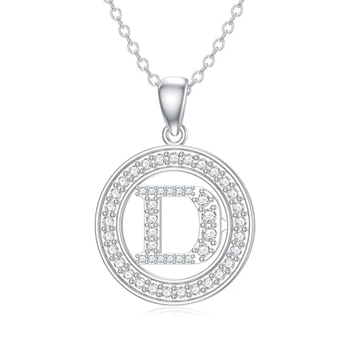 Molioaki Halskette Damen Silber 925 mit Buchstaben Anhänger Buchstaben Kette 45+5 CM Länge Zircon Buchstabe Alphabet Choker Kette Schmuck Geschenk für Frauen Valentinstag Geburtstags-D von Molioaki