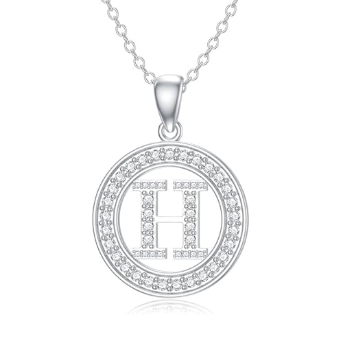 Molioaki Halskette Damen Silber 925 mit Buchstaben Anhänger Buchstaben Kette 45+5 CM Länge Zircon Buchstabe Alphabet Choker Kette Schmuck Geschenk für Frauen Valentinstag Geburtstags-H von Molioaki