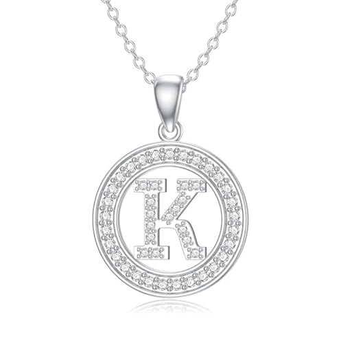 Molioaki Halskette Damen Silber 925 mit Buchstaben Anhänger Buchstaben Kette 45+5 CM Länge Zircon Buchstabe Alphabet Choker Kette Schmuck Geschenk für Frauen Valentinstag Geburtstags-K von Molioaki