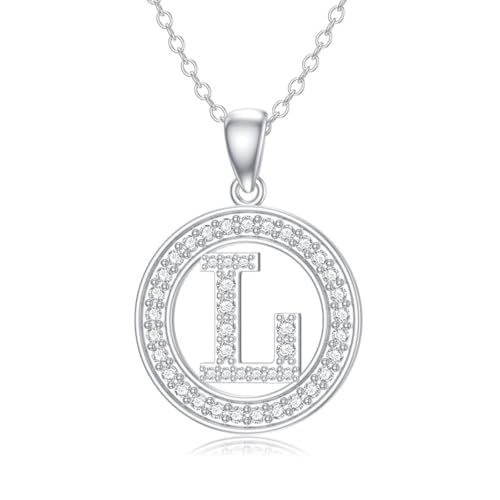 Molioaki Halskette Damen Silber 925 mit Buchstaben Anhänger Buchstaben Kette 45+5 CM Länge Zircon Buchstabe Alphabet Choker Kette Schmuck Geschenk für Frauen Valentinstag Geburtstags-L von Molioaki