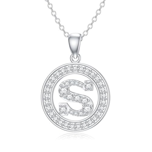 Molioaki Halskette Damen Silber 925 mit Buchstaben Anhänger Buchstaben Kette 45+5 CM Länge Zircon Buchstabe Alphabet Choker Kette Schmuck Geschenk für Frauen Valentinstag Geburtstags-S von Molioaki