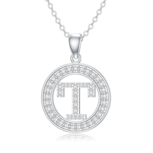 Molioaki Halskette Damen Silber 925 mit Buchstaben Anhänger Buchstaben Kette 45+5 CM Länge Zircon Buchstabe Alphabet Choker Kette Schmuck Geschenk für Frauen Valentinstag Geburtstags-T von Molioaki