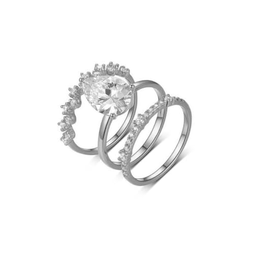 Molioaki Klassische Verlobungsringe für Damen Dreiteiliges Ringset 925er Sterlingsilber/9K/14K/18K Stapelbares Ringset Personalisierter Ring Hochzeit Geburtstag Valentinstag Schmuckgeschenk-3 von Molioaki