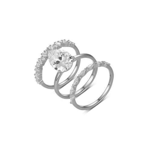 Molioaki Klassische Verlobungsringe für Damen Dreiteiliges Ringset 925er Sterlingsilber/9K/14K/18K Stapelbares Ringset Personalisierter Ring Hochzeit Geburtstag Valentinstag Schmuckgeschenk-4 von Molioaki