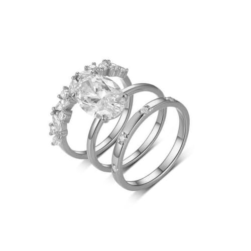 Molioaki Klassische Verlobungsringe für Damen Dreiteiliges Ringset 925er Sterlingsilber/9K/14K/18K Stapelbares Ringset Personalisierter Ring Hochzeit Geburtstag Valentinstag Schmuckgeschenk-5 von Molioaki
