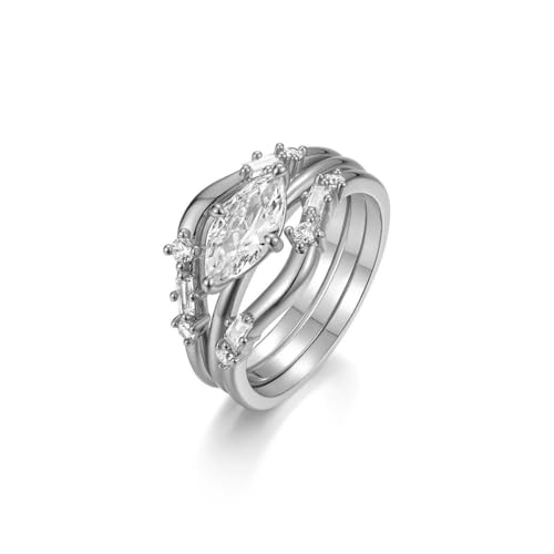 Molioaki Klassische Verlobungsringe für Damen Dreiteiliges Ringset 925er Sterlingsilber/9K/14K/18K Stapelbares Ringset Personalisierter Ring Hochzeit Geburtstag Valentinstag Schmuckgeschenk-6 von Molioaki