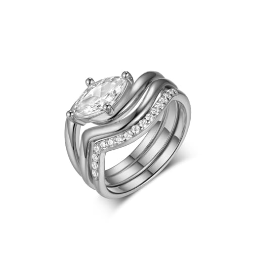 Molioaki Klassische Verlobungsringe für Damen Dreiteiliges Ringset 925er Sterlingsilber/9K/14K/18K Stapelbares Ringset Personalisierter Ring Hochzeit Geburtstag Valentinstag Schmuckgeschenk-8 von Molioaki
