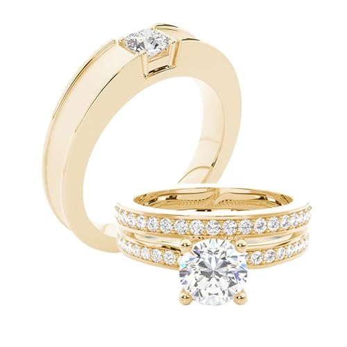 Molioaki S925/9K/14K/18K Gold 3-teiliges Moissanit/Laborgezüchteter Diamant-Paar-Trauring-Set, Individuell Abgestimmtes Partnerringe für Sie und Ihn Set-3 von Molioaki