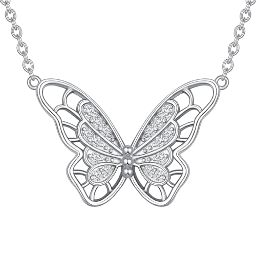 Molioaki Schmetterling Kette 925 Sterling Silber Schmetterling Halskette Damen mit Zirkonia Schmetterling Anhänger Länge 45-50 cm Choker Schmuck für Frauen und Mädchen Geschenke für Freundin von Molioaki