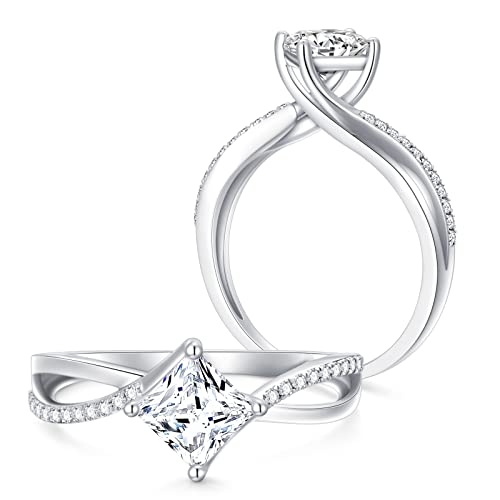 Molioaki Verlobungsring Damen 9 Karat (375) Weißgold Diamant Ring Brillantschliff 5A Zirkonia Ring 1.15kt Weißgold Ring Damen mit CZ-50 von Molioaki