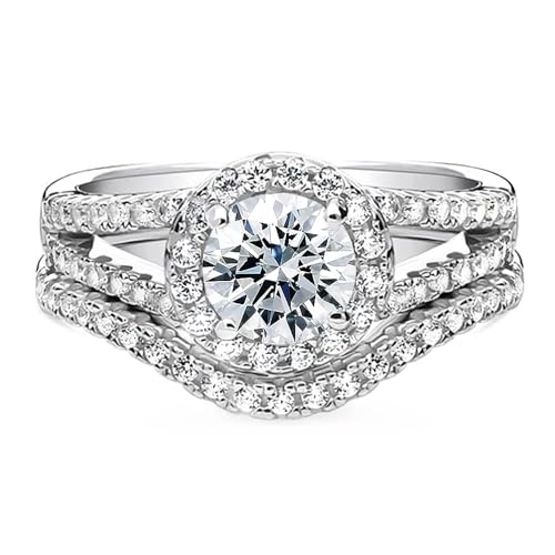 Molioaki Verlobungsring Damen 925 Sterling Silber Halo Verlobungsrine 1 Karat Brillantschliff 5A Zirkonia Ring Set Schmuck für Braut Hochzeit Eheringe Silberringe Verlobung Hochzeit Geschenk-50 von Molioaki
