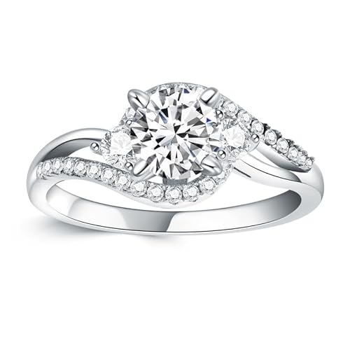 Molioaki Verlobungsring Damen Silber 925/9K/10K/14K/18K gold Eheringe Ringe Frauen Diamantring 1ct 5A Zirkonia und drei Steine Verlobungsringe mit Geschenkbox Verlobung Hochzeit Geschenk-50 von Molioaki