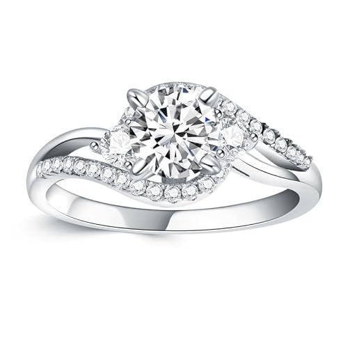 Molioaki Verlobungsring Damen Silber 925 gold Eheringe Ringe Frauen Diamantring 1ct 5A Zirkonia und drei Steine Verlobungsringe mit Geschenkbox Verlobung Hochzeit Geschenk-52 von Molioaki