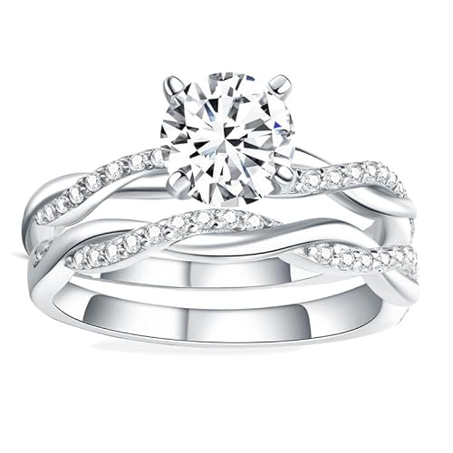 Molioaki Verlobungsring Damen 925 Sterling Silber Unendlicher Diamantring 1.25Karat Brillantschliff 5A Zirkonia Ring Set Schmuck für Braut Hochzeit Eheringe Verlobung Hochzeit Geschenk-54 von Molioaki