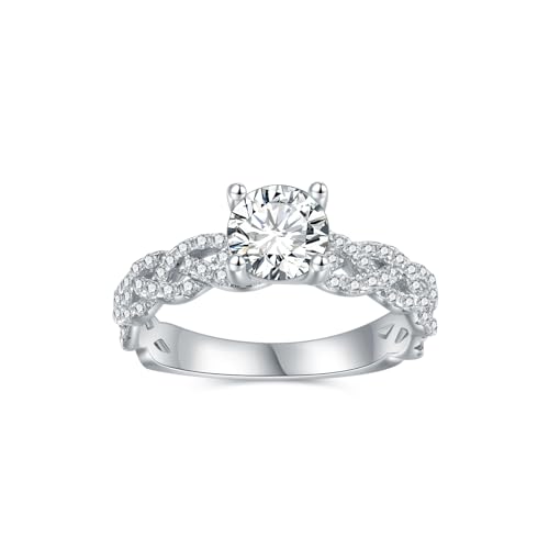 Molioaki Verlobungsring Damen Silber 925 1CT Runder Schnitt Zirkon Ringe Engagement Ring Ehering mit Geschenkbox Verlobung Damen Solitär Personalisierte Geschenkmit Größe 54 von Molioaki