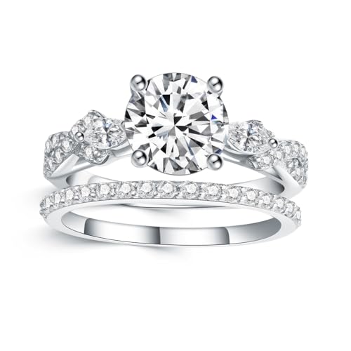 Molioaki Verlobungsring Damen Silber 925 1.5CT Runder Schnitt Zirkonia Ringe mit Marquiseschliff Seitensteine Ehering Trauring mit Geschenkbox Verlobung Hochzeit Geschenk-50 von Molioaki