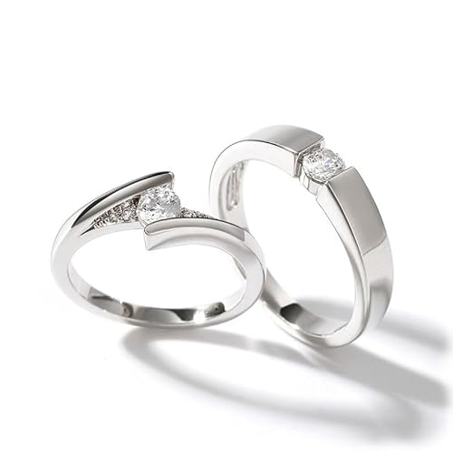 Molioaki Verlobungsring Paar Silber Paar Ringe mit Gravur Personalisierte Ringe mit Zirkon Hochglanzpoliert Breite Partnerringe für Sie und Ihn Set Paar Geschenke von Molioaki