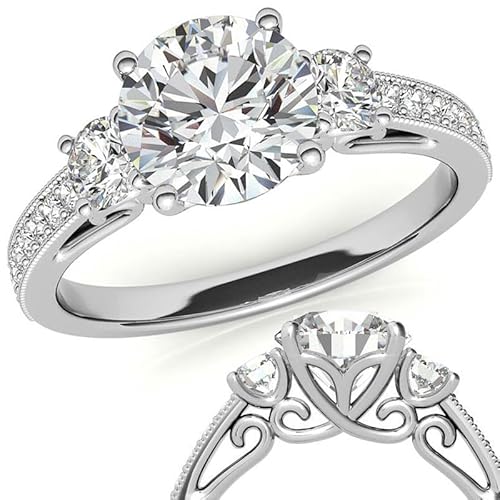 Molioaki Verlobungsring Damen Silber/9K/10K/14K/18K Gold Eheringe Damen Spulenakzent Drei Stein Verlobungsring Diamantring 1 Karat Brillantschliff 5A Zirkonia Ring Verlobung Hochzeit Geschenk mit CZ von Molioaki