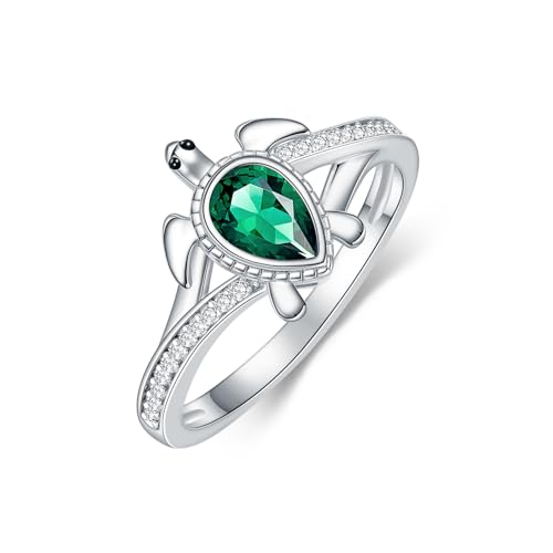 Turtle Rings 925 Sterling Silver Lab-Created Emerald Ring Sea Turtle Statement Ring for Her-8 von Molioaki