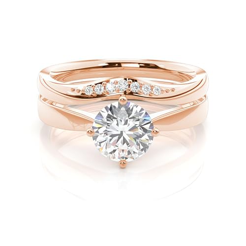 Verlobungsring Damen 925 Sterling Silber/9K/14K/18K Gold Verlobungsrine 1.049-3.049 Karat Rundschliff 5A Zirkonia/Moissanit/Laborgezüchteter Diamant Ring Set Eheringe Personalisierte Ringe-R von Molioaki