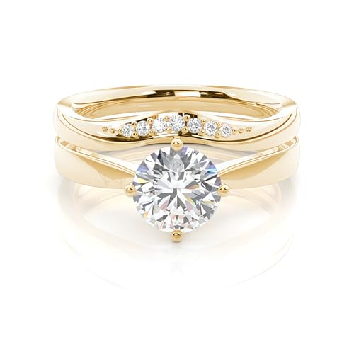 Verlobungsring Damen 925 Sterling Silber/9K/14K/18K Gold Verlobungsrine 1.049-3.049 Karat Rundschliff 5A Zirkonia/Moissanit/Laborgezüchteter Diamant Ring Set Eheringe Personalisierte Ringe-Y von Molioaki