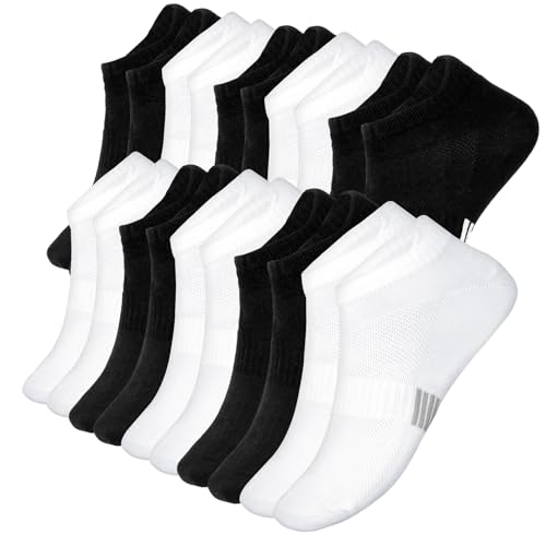 Molirex 10 Paar Sneaker Socken Damen/Herren, Schwarz & Weiß Stoppersocken Passen 38-47 Turnschuhe Laufschuhe Wanderschuhe Laufsocken von Molirex