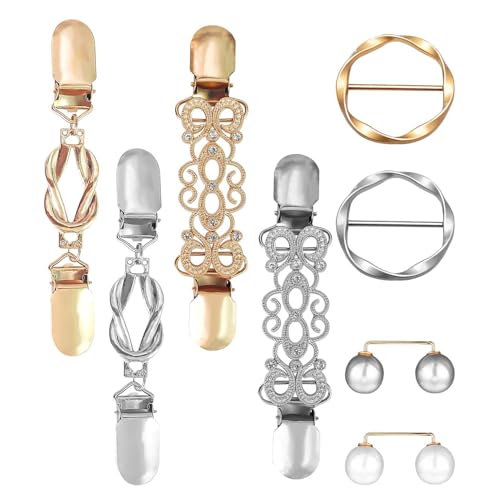 Molirex 8 StüCk Damen Metall Schnalle,4 Verschiedene Modelle Kleidung Ausschnitt Verkleinern Clip FüR T Shirt Pullover Seidenschal Fashion Waist Cinch Clip von Molirex